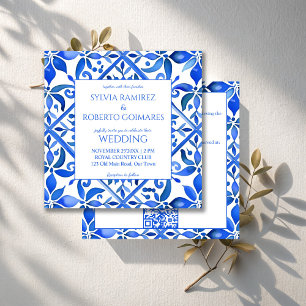 Invitación Baldosas azules azules de Talavera Azul en un solo