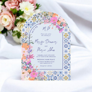 Invitación Baldosas azules italianas acuarela boda de fotogra