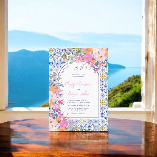 Invitación Baldosas azules italianas acuarela boda de fotogra