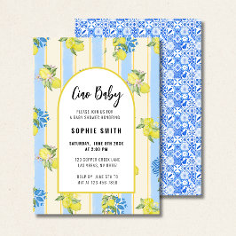 Invitación Baldosas azules italianas, bebé de ciao, lemones