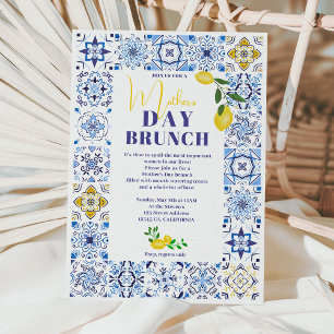 Invitación Baldosas azules italianas limón acuarela día de ma