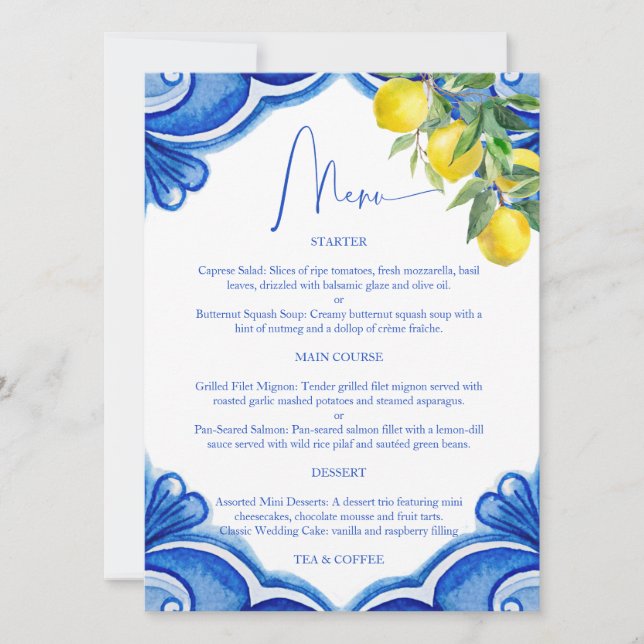 Invitación Baldosas azules limones vintage carta italiana (Anverso)