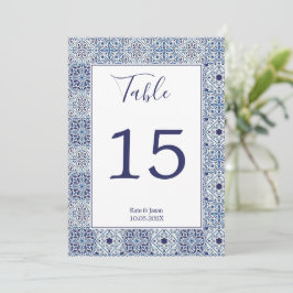Invitación Baldosas azules Número de tabla boda personalizado