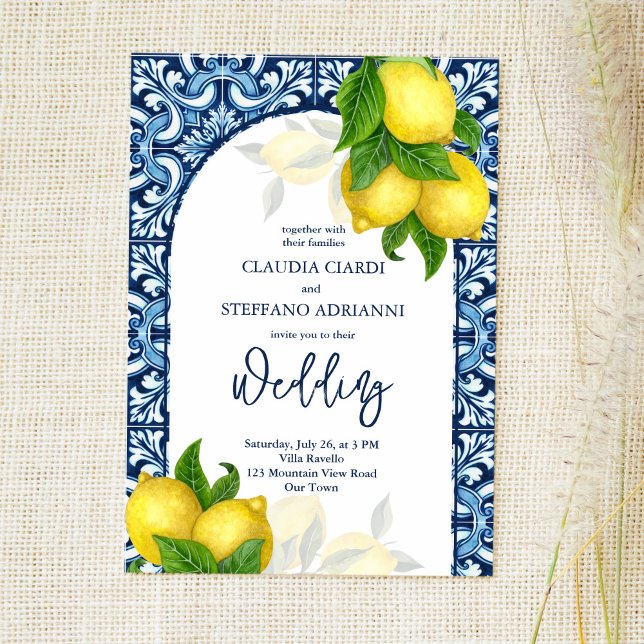 Invitación Baldosas azules y limón Amalfi Positano boda (Subido por el creador)