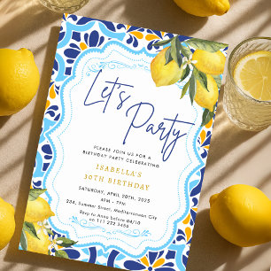 Invitación Baldosas de mallica mediterránea Lemons Birday Par