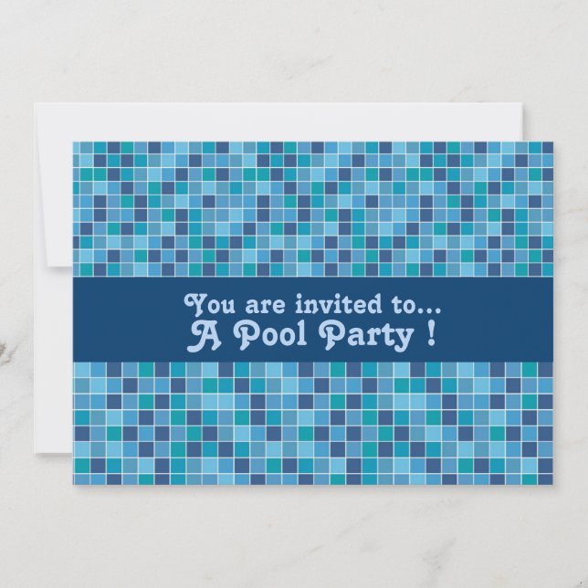 Invitación Baldosas de piscina de patrón azul fiesta (Anverso)