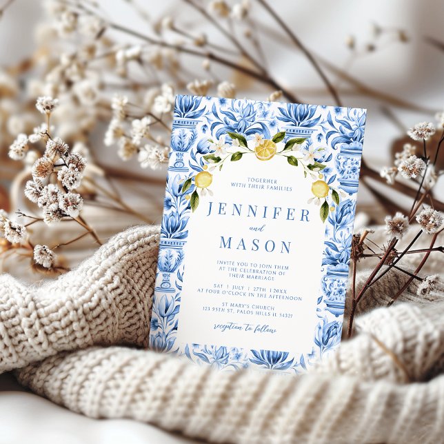 Invitación Baldosas de porcelana azul boho arco boda Invitaci (Subido por el creador)