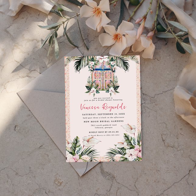 Invitación Baldosas florales | Ducha tropical de novias marro (Subido por el creador)