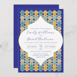 Invitación Baldosas marroquíes azul real dorado QR Código