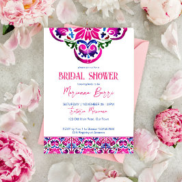 Invitación Baldosas mexicanas de color azul rosa para la duch