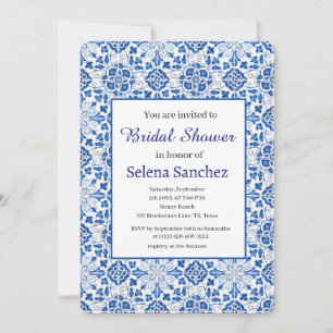 Invitación Baldosas portuguesas acuarela Floral Ducha de novi