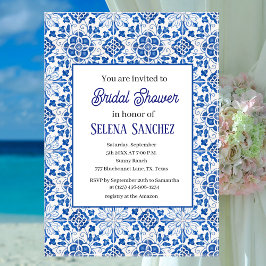 Invitación Baldosas portuguesas acuarela Floral Ducha de novi