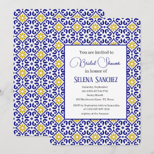 Invitación Baldosas portuguesas acuarela Floral Ducha de novi