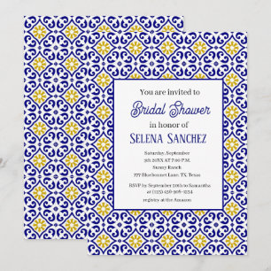 Invitación Baldosas portuguesas acuarela Floral Ducha de novi