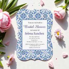 Invitación Baldosas portuguesas Floral Blue Bridal Shower