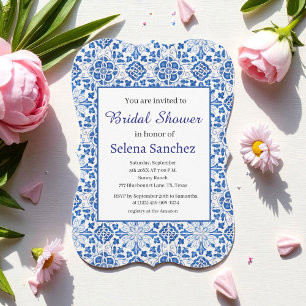 Invitación Baldosas portuguesas Floral Blue Bridal Shower