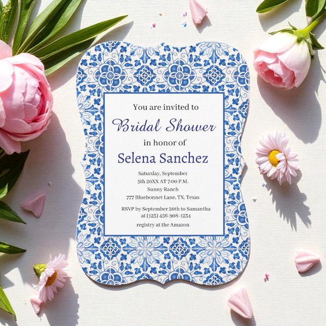 Invitación Baldosas portuguesas Floral Blue Bridal Shower (Subido por el creador)