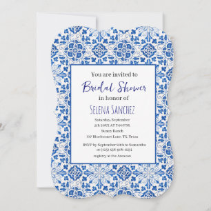 Invitación Baldosas portuguesas Floral Blue Bridal Shower