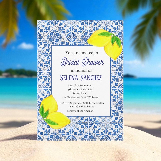 Invitación Baldosas portuguesas Lemons Watercolor Bridal Show (Subido por el creador)