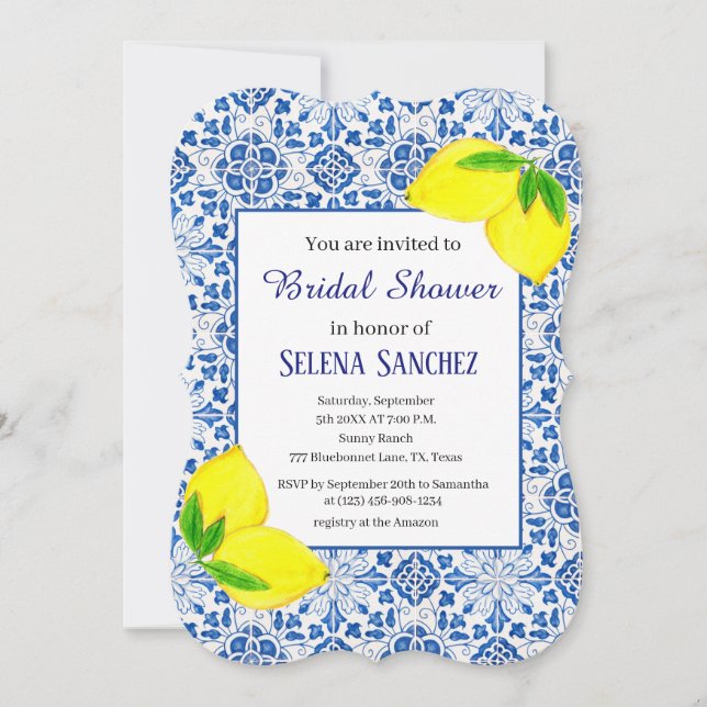 Invitación Baldosas portuguesas Lemons Watercolor Bridal Show (Anverso)