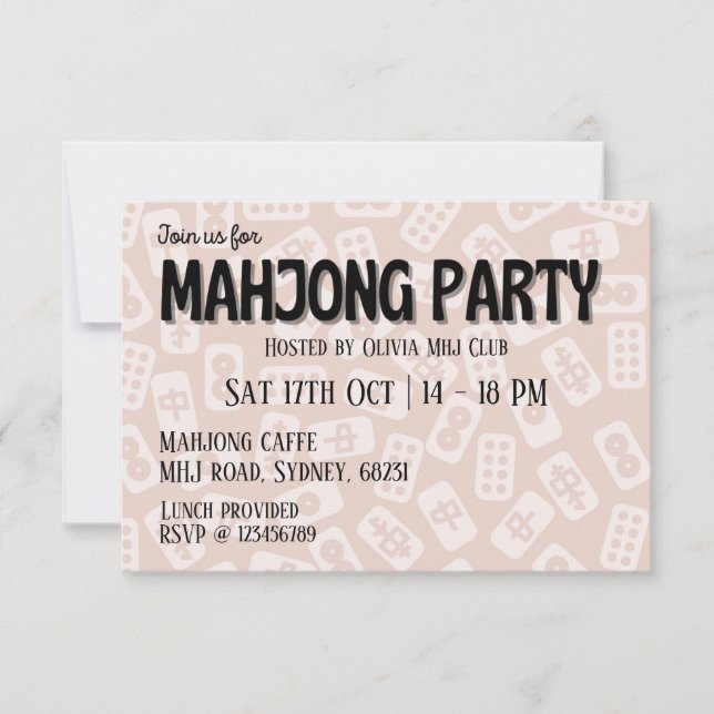 Invitación Baldosas rosa Mahjong fiesta (Anverso)