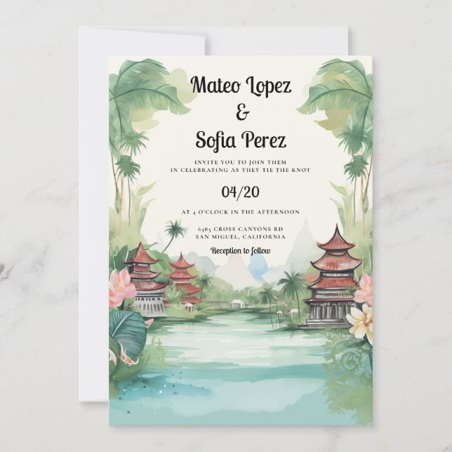 Invitación Bali Indonesia ve la boda de destino (Anverso)