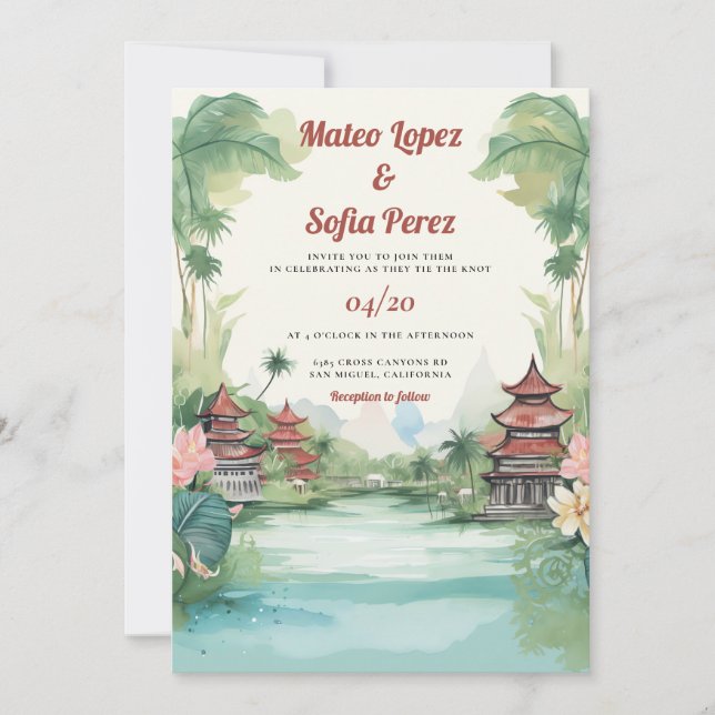 Invitación Bali Indonesia ve la boda de destino (Anverso)