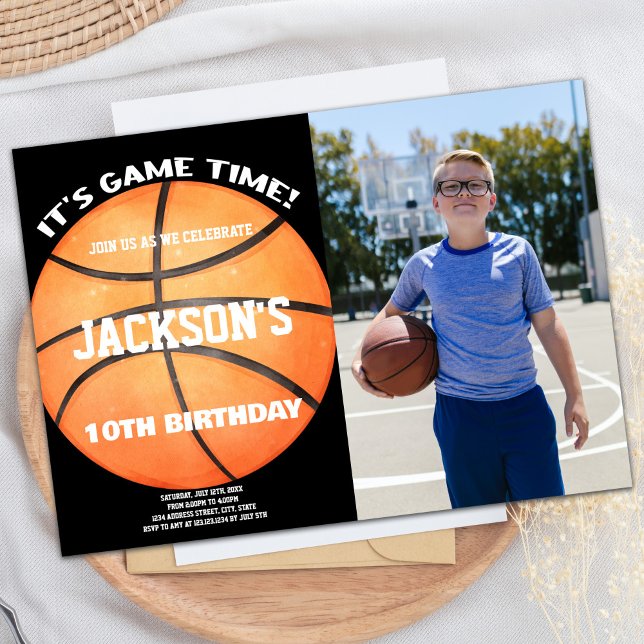 Invitación Ball Black Photo Basketball Ball White (Full Ball Black Photo Basketball Ball White Invitation)