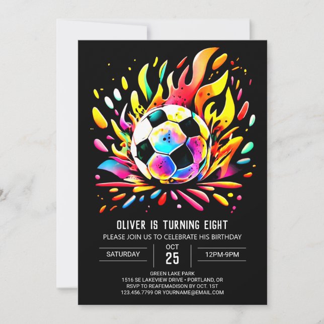 Invitación Ball colorido estampable Fútbol Cumpleaños (Anverso)