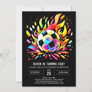 Invitación Ball colorido estampable Fútbol Cumpleaños