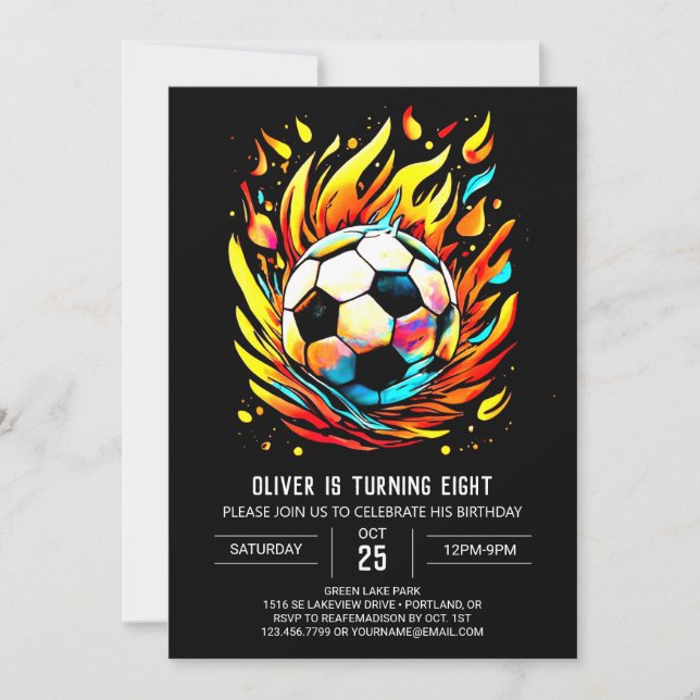 Invitación Ball colorido estampable Fútbol Cumpleaños (Anverso)