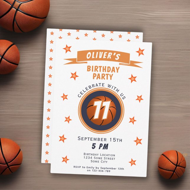 Invitación Ball de baloncesto moderno Star Sports Birday (Subido por el creador)