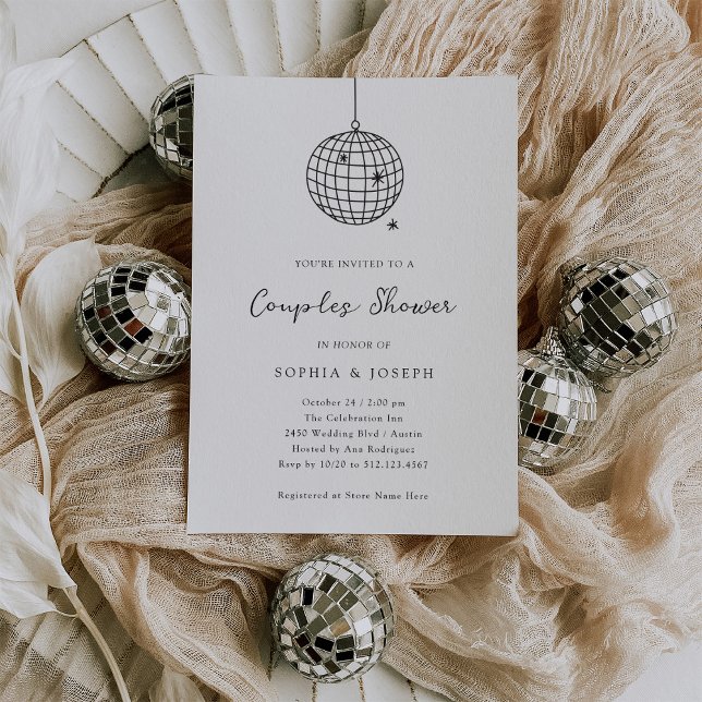 Invitación Ball de disco mínimo Ducha de parejas negras y bla (Subido por el creador)