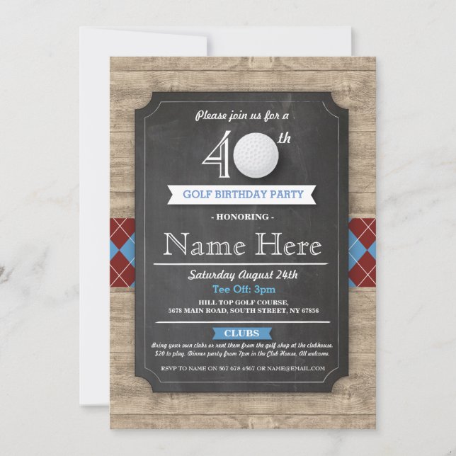 Invitación Ball de golf Birthday Party 30th 40th 50th Invitat (Anverso)