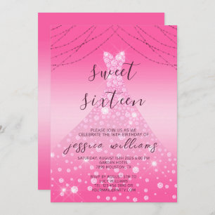 Invitación Ball de secuencia rosada con bata y luces dulces 1