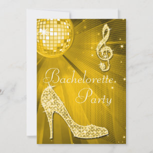 Invitación Ball Disco y Sparkle Heels Gold Bachelorette