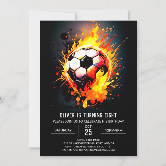 Invitación Ball moderno estampable Fútbol Cumpleaños (Anverso)