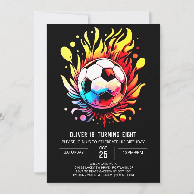 Invitación Ball Watercolor Fútbol Encantado Cumpleaños (Anverso)
