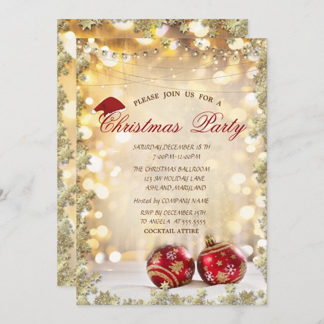 Invitación Balle de Navidades rojos, Fiesta de empresa de Nav (Anverso / Reverso)