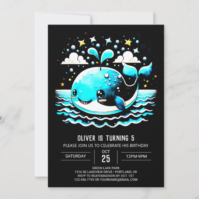 Invitación Ballena acuática bajo el cumpleaños del mar (Anverso)