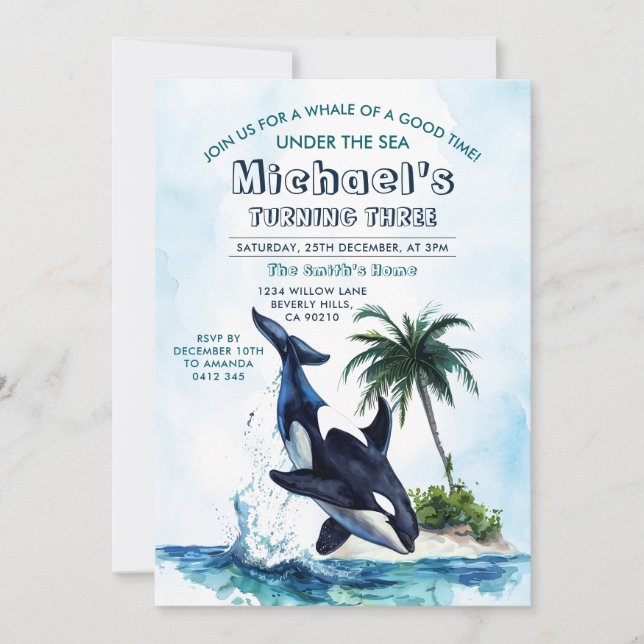 Invitación Ballena asesina de buen tiempo Cumpleaños en el Ma (Anverso)