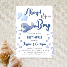 Invitación Ballena azul ahoy es un niño naútico ducha de bebé