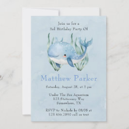 Invitación Ballena azul bajo la fiesta de cumpleaños Sea Boy