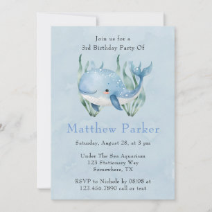 Invitación Ballena azul bajo la fiesta de cumpleaños Sea Boy