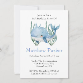 Invitación Ballena azul bajo la fiesta de cumpleaños Sea Boy