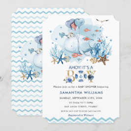 Invitación Ballena azul náutica Ahoy es un niño Baby Shower