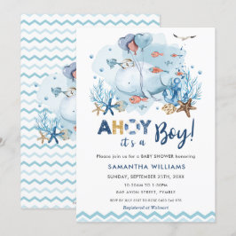 Invitación Ballena azul náutica Ahoy es un niño Baby Shower