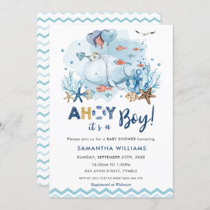 Invitación Ballena azul náutica Ahoy es un niño Baby Shower