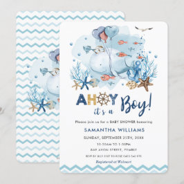 Invitación Ballena azul náutica Ahoy es un niño Baby Shower