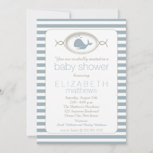 Invitación Ballena azul náutica estriada Baby Shower I